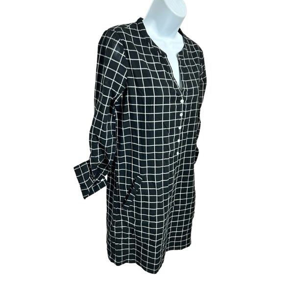 Soft Joie Iselyn Black Plaid Shirt Dress Sz XS Long Roll Tab Sleeves Above Knee - Picture 5 of 11